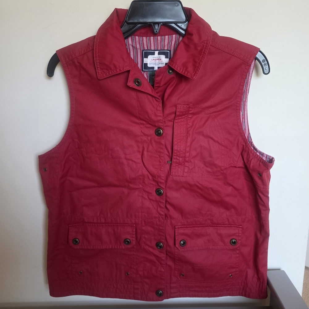 Ralph Lauren Navel Supply Company Vintage Womens Waxed Cotton Red Vest Size M